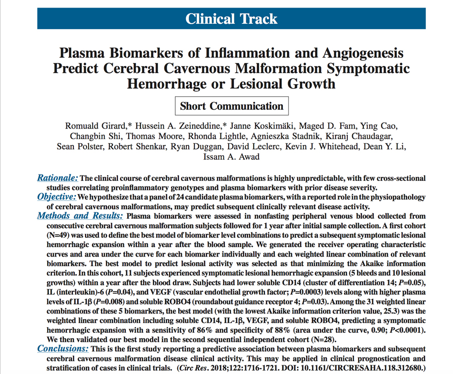 teste de biomarcadores plasmaticos em CCM